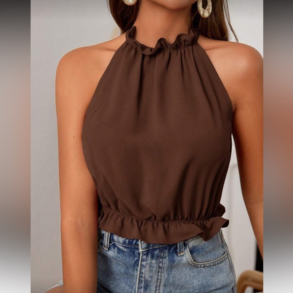 Brown halter peplum top